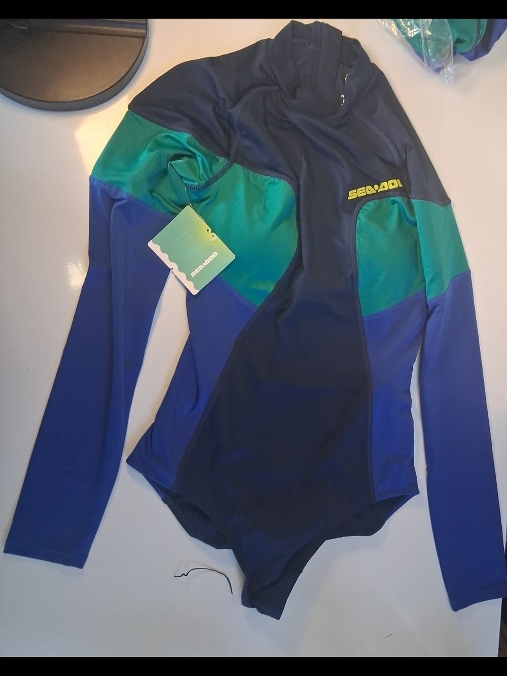 SEA DOO WOMENS Long Sleeve One-Piece Swim Suit - Navy, Blue & Green